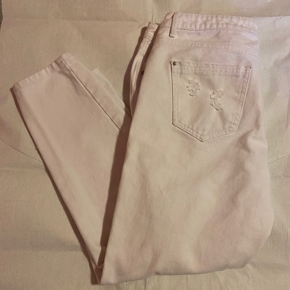 Boyfriend White Distressed Ripped Jeans Size 10